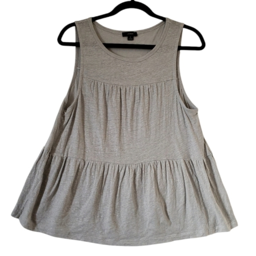 Women's J. Crew Linen Gray Pullover Layered Blouse Tank Size Small Pre-owned‎